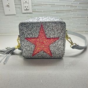 Silver and pink star glittery purse